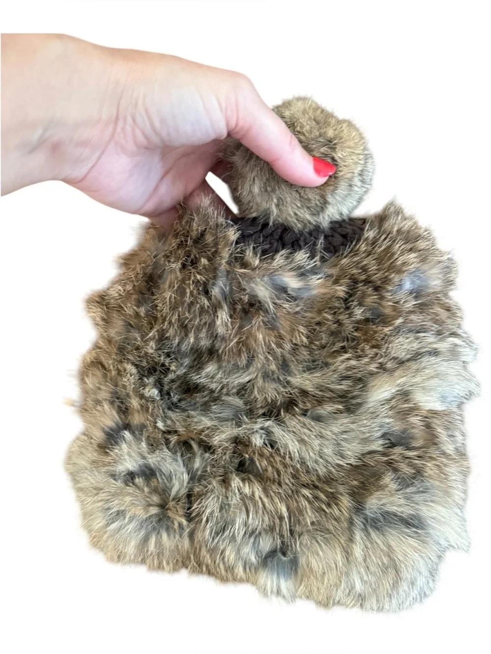 Patrizia Luca Genuine Rabbit Fur Beanie Hat Brown One Size Soft Plush Winter